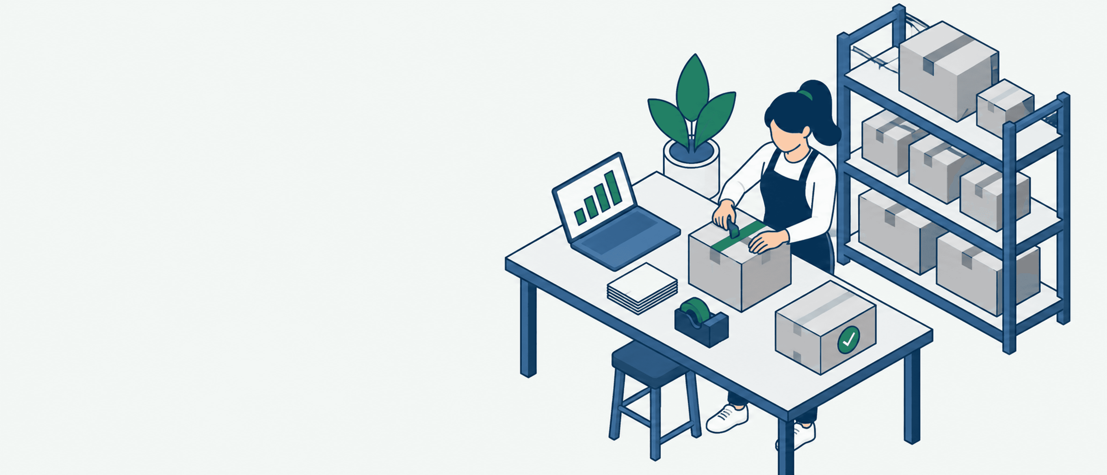 Online store owner packing a customer order in her home studio