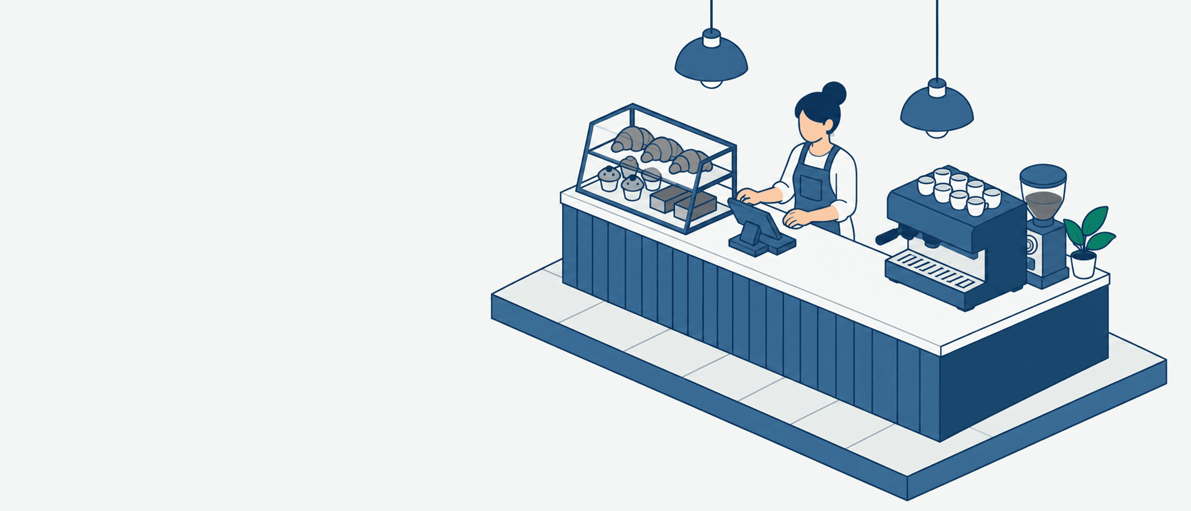 Café owner reviewing a tablet before opening